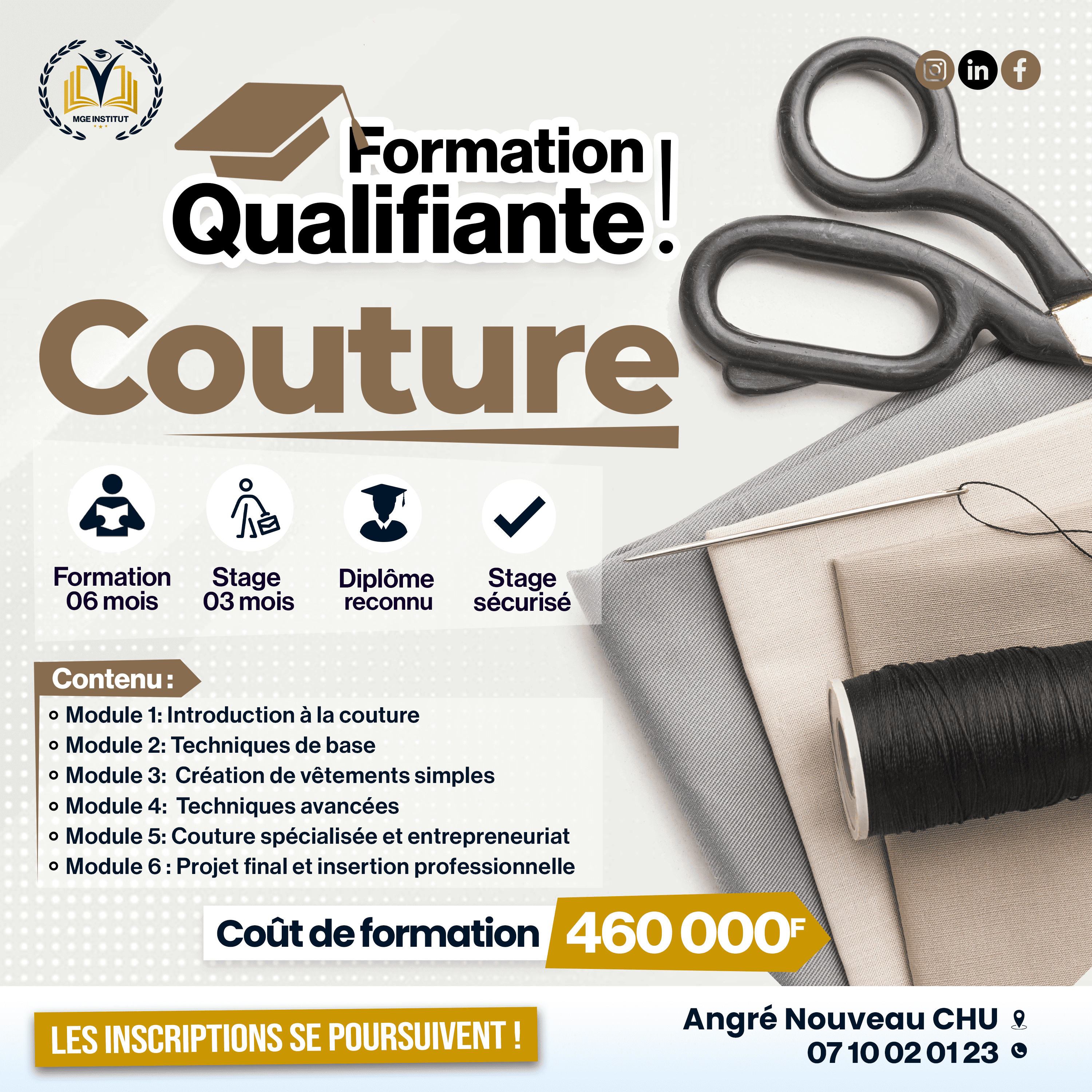 Formation Qualifiante Couture – Techniques de Confection & Entrepreneuriat Textile